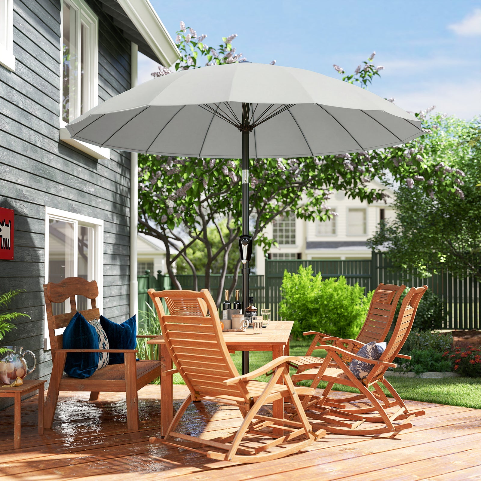 2m Shanghai Garden Parasol Umbrella, Outdoor Sun Shade | Light Grey