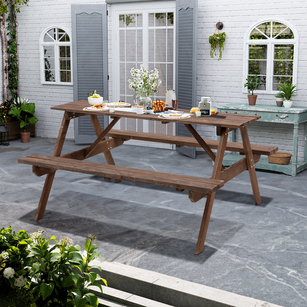 Solid Wood Rectangle Picnic Table And Bench Set | Large