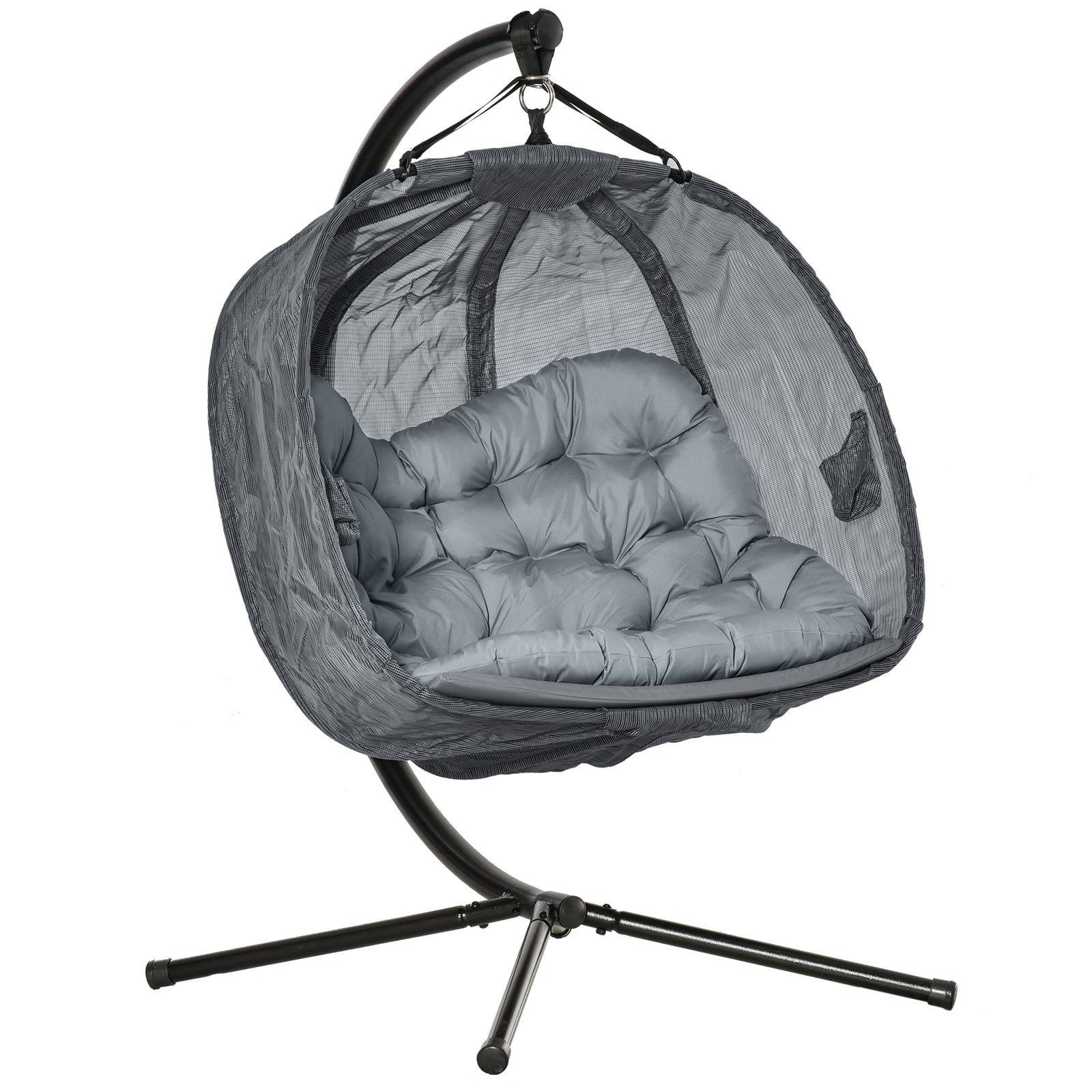 2 Seaters Textlin Swing Hammock W/ Cushion & Fold Design | Grey