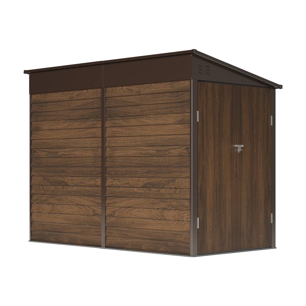 4.6 X 9ft Outdoor Metal Storage Shed With 3d Brown Wood Grain Finish,garden Tool Storage House, Double Doors, 2 Vents & 4 Hooks