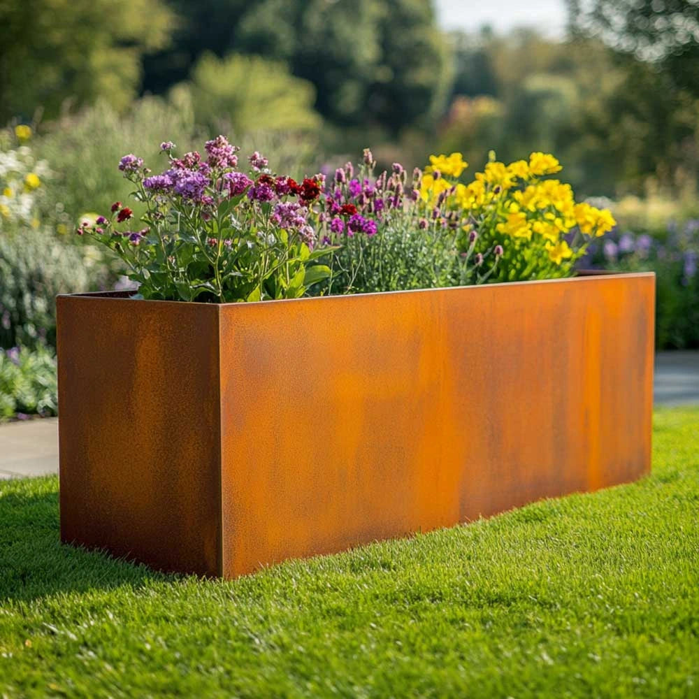 Corten Steel Trough Planter - Pre-rusted | 100cm x 40cm x 50cm | Brown