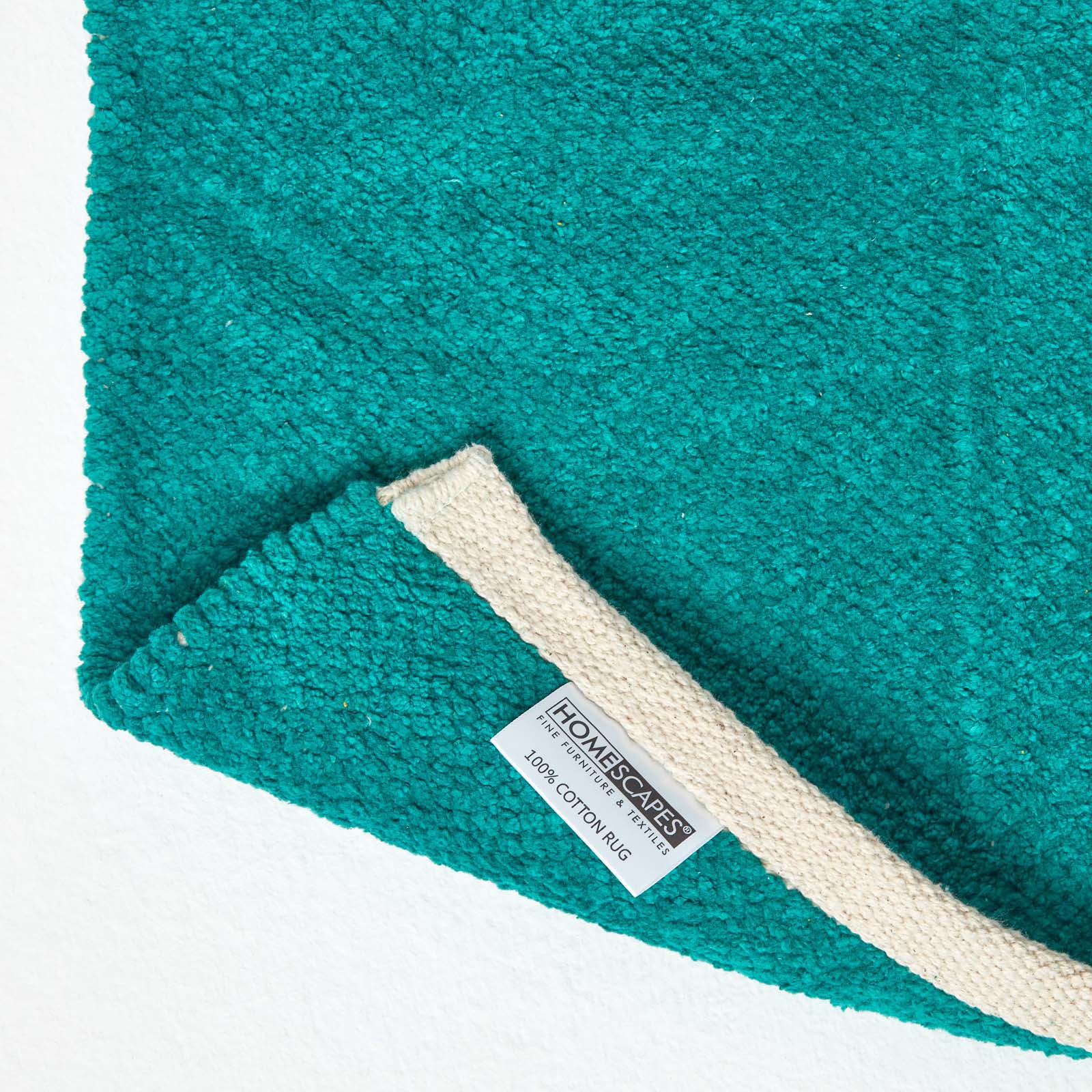 Plain Chenille 100% Cotton  Rug With Natural Trim | 200cm | Teal Green