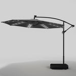 3m Banana Cantilever Patio Umbrella With 32 Solar-powered Led Lights, Crank Opening System, Fillable Base With Wheels | One Size | Dark Grey
