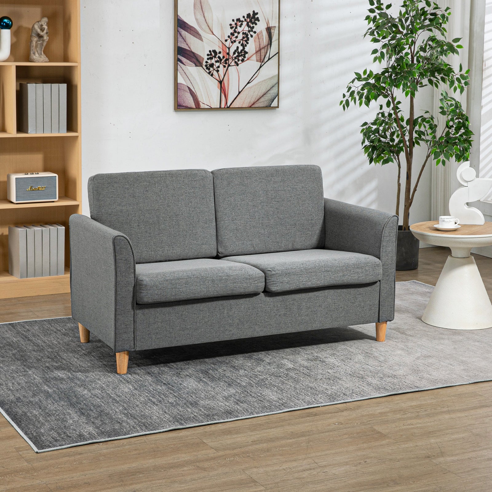 Double Seat Sofa Linen Upholstery Loveseat Couch Armrests | One Size | Gray