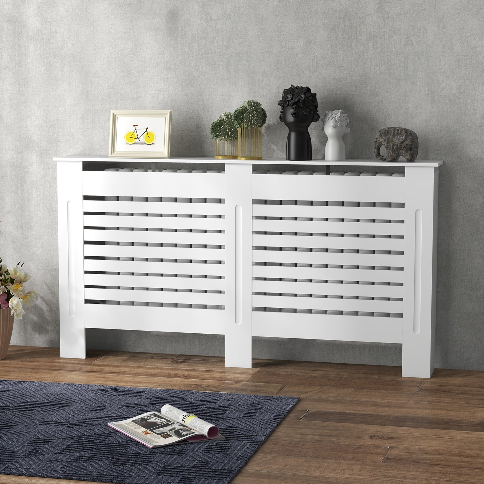 Modern Radiator Cover Cabinet Slatted Design 112/152/172cm | Medium | White