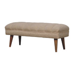 Solid Wood Cream Boucle Puffer Bench