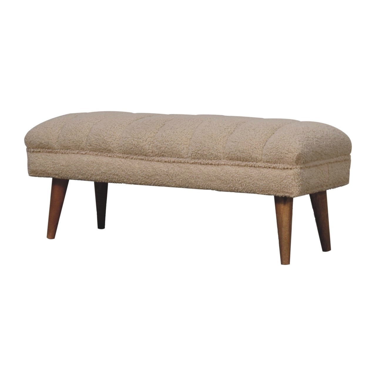 Solid Wood Cream Boucle Puffer Bench