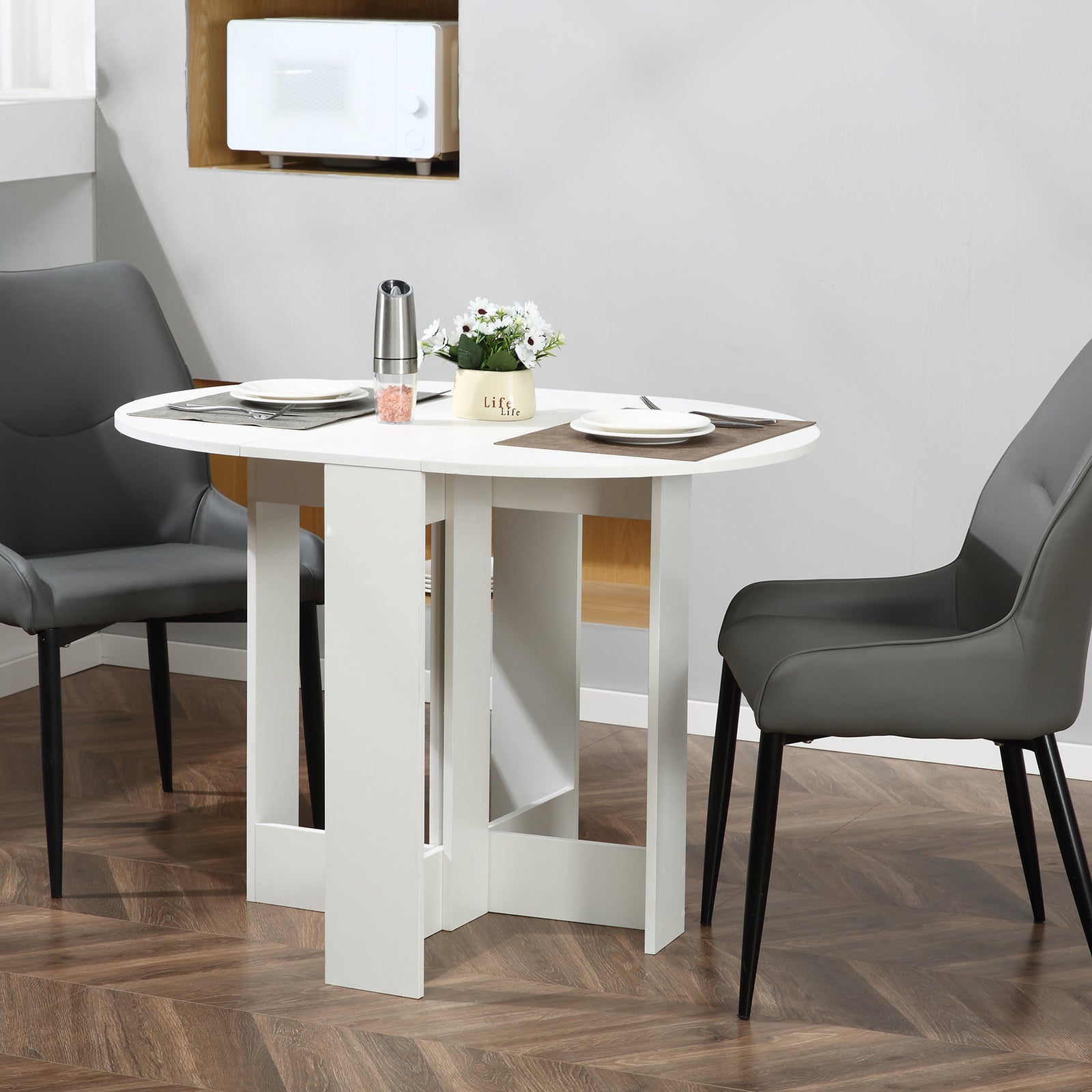 Folding Drop Leaf Dining Table Foldable Dinner Table | White