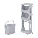 3/4 Tier Storage Rack Laundry Basket With Wheels | Medium | Grey