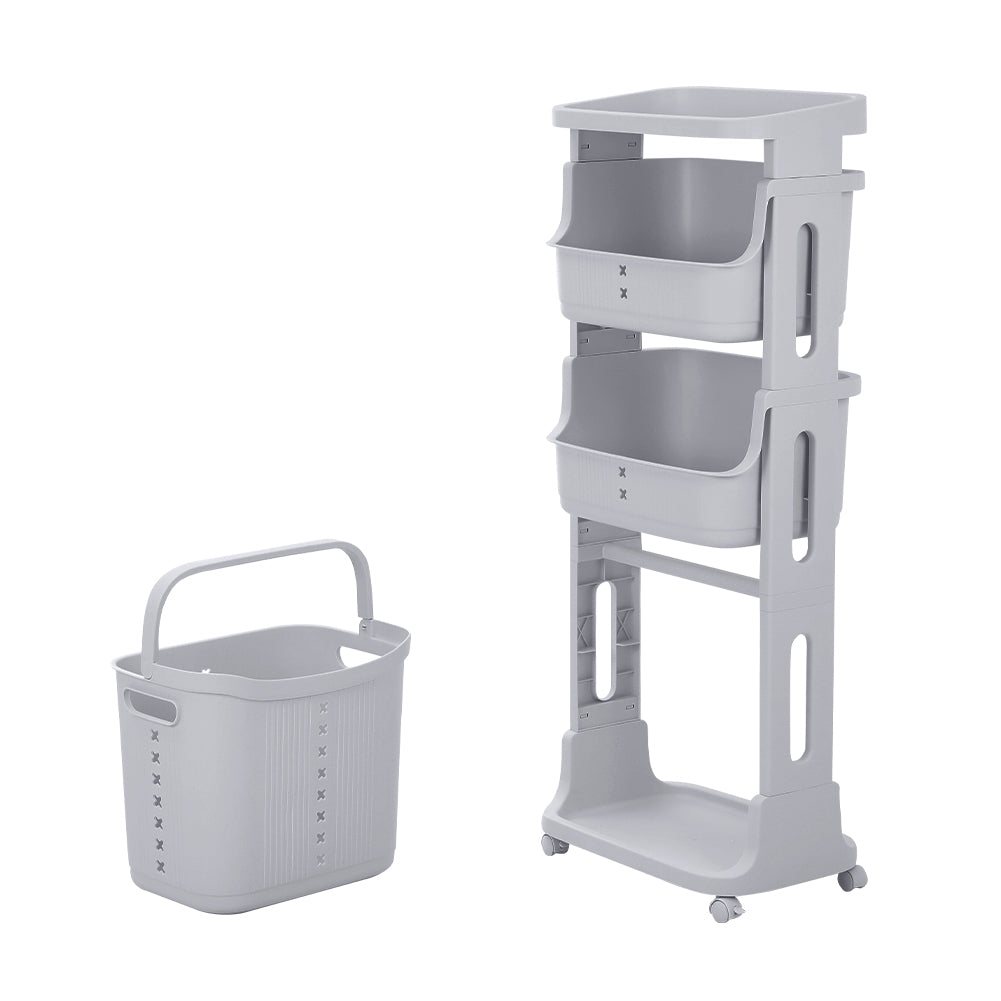 3/4 Tier Storage Rack Laundry Basket With Wheels | Medium | Grey