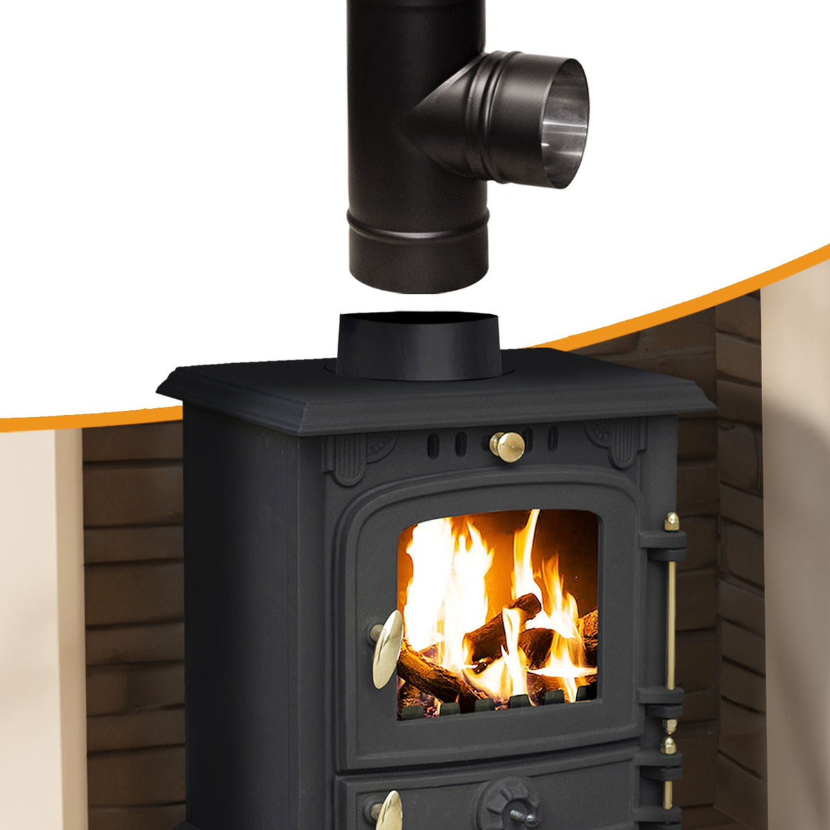 Flue Pipe 90 Degree Tee For 5" Inch (125mm) | Black