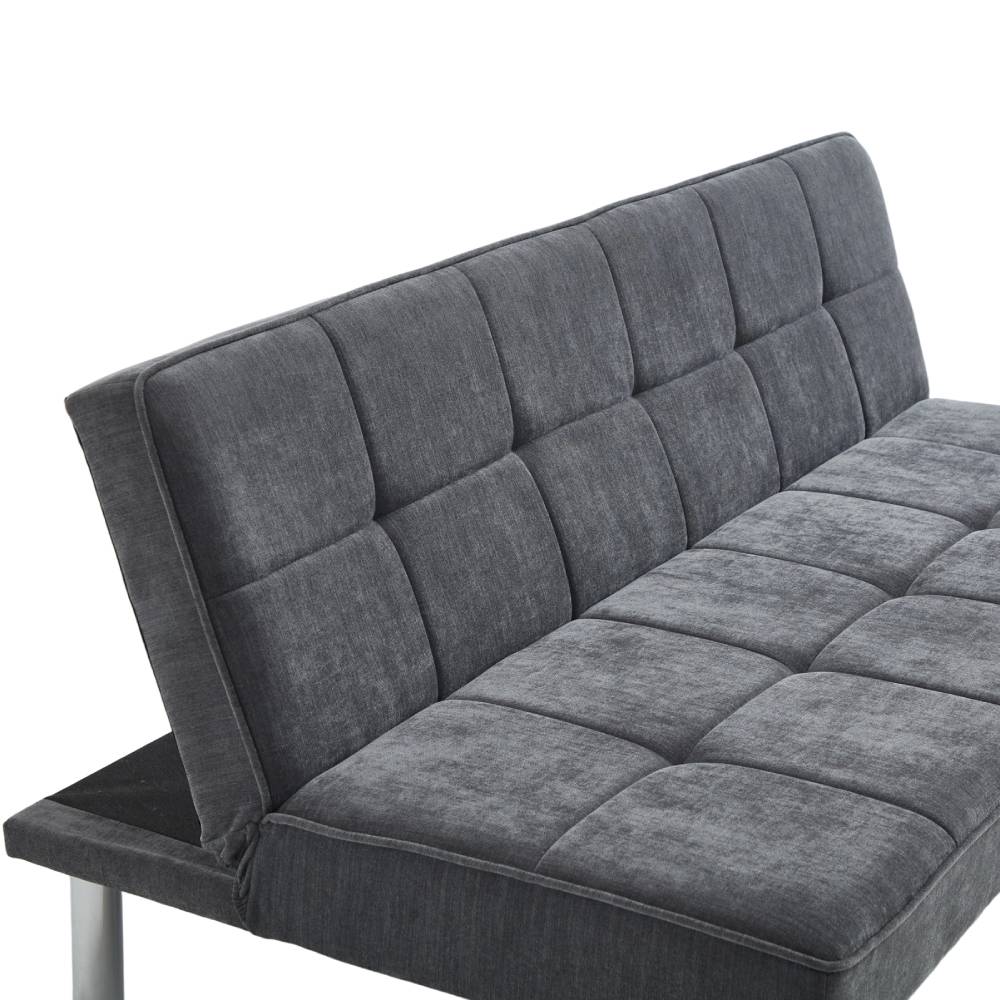 Modern Grey Fabric Sofa Bed With Folding Design – Tufted Upholstery, 28d Sponge Filling & Sturdy Iron Legs
