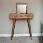 Solid Mango Wood Mini Oak-ish Round Dressing Table