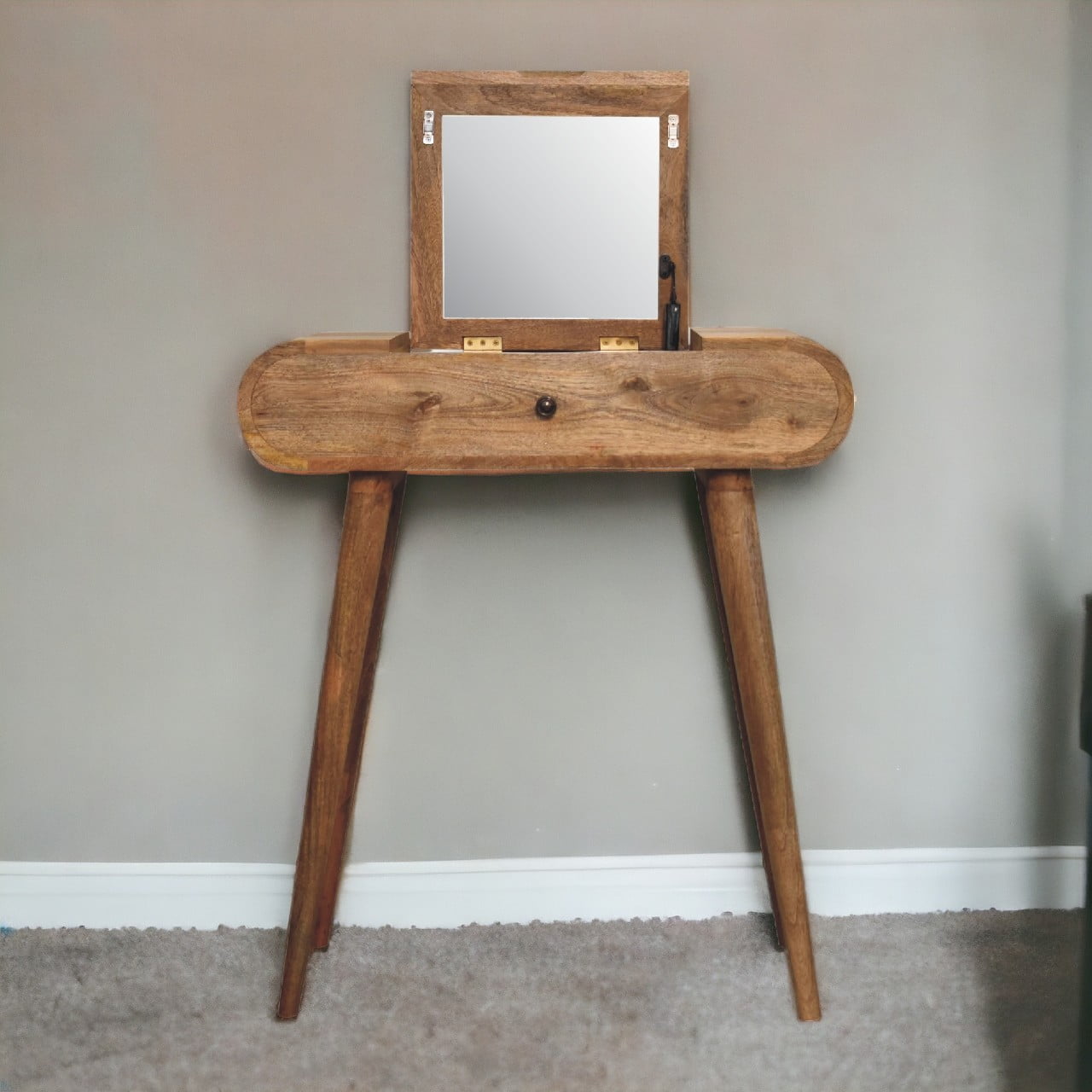 Solid Mango Wood Mini Oak-ish Round Dressing Table