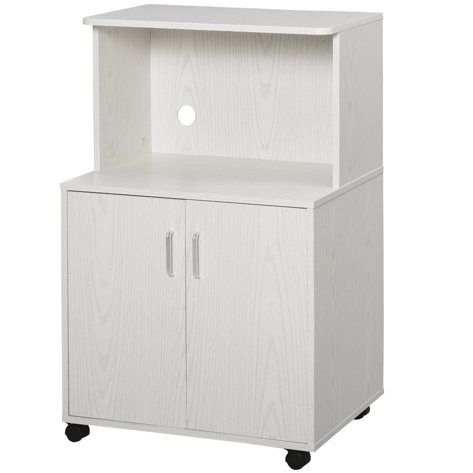 Microwave Cart On Wheels, Storage Shelf, 2-door | White