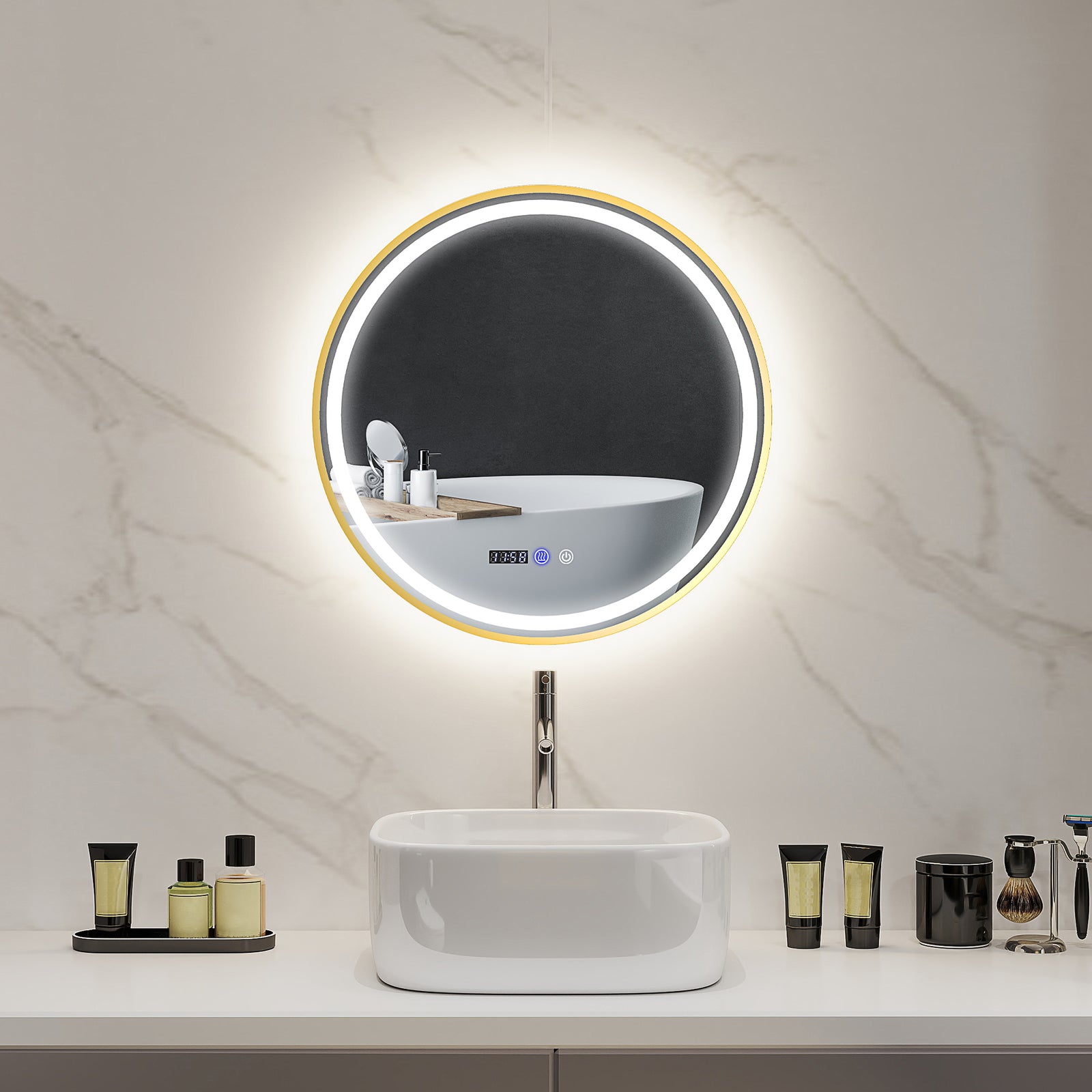 Illuminated Bathroom Led Mirror 60/80cm Round Wall Mounted | Small | Gold