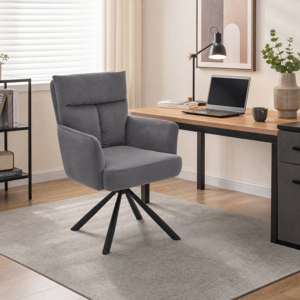 Modern Upholstered Swivel Armchair with Black Legs