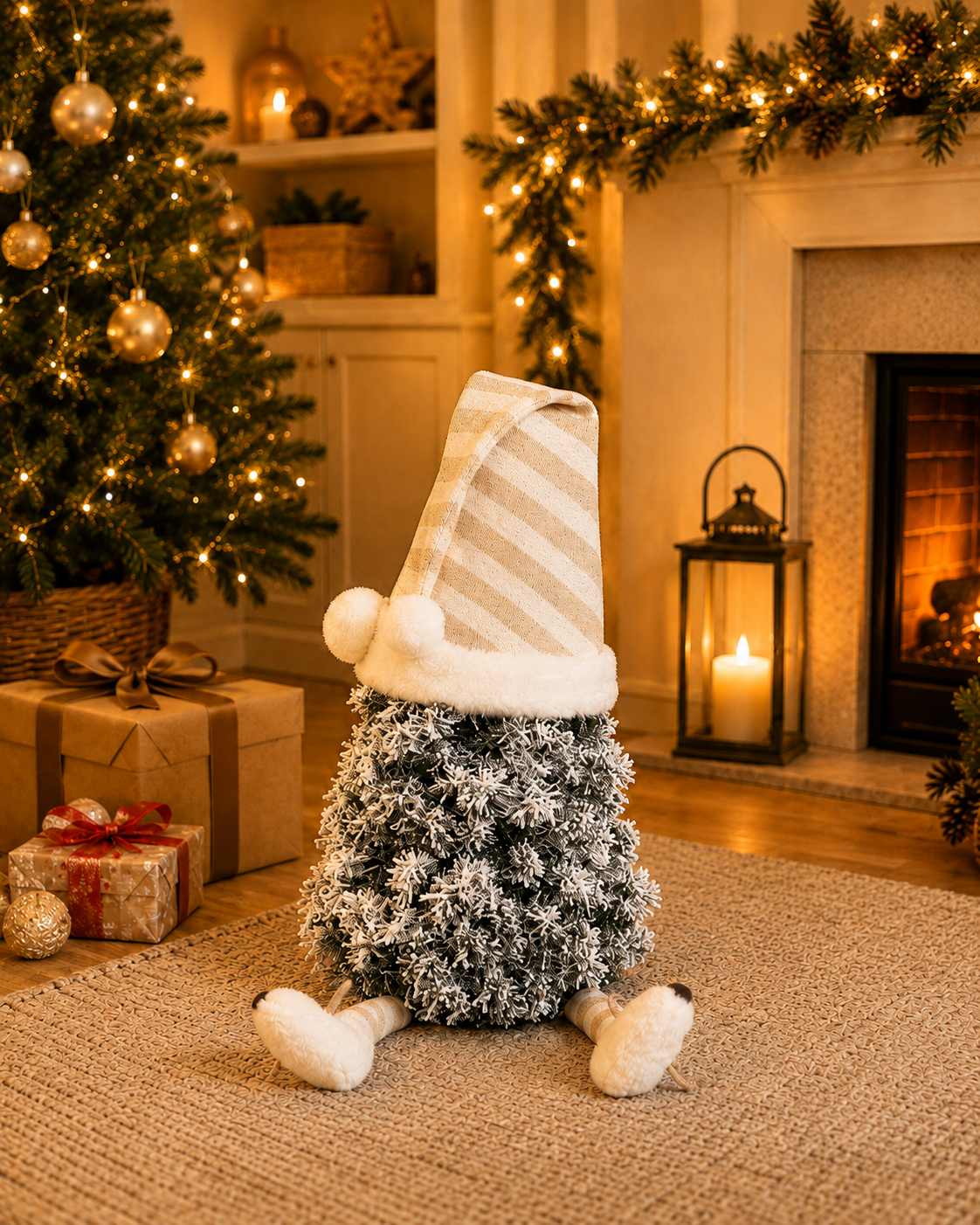 Indoor & Outdoor Living Flocked Mini Tree Gonk With Striped Nightcap And Dangly Legs