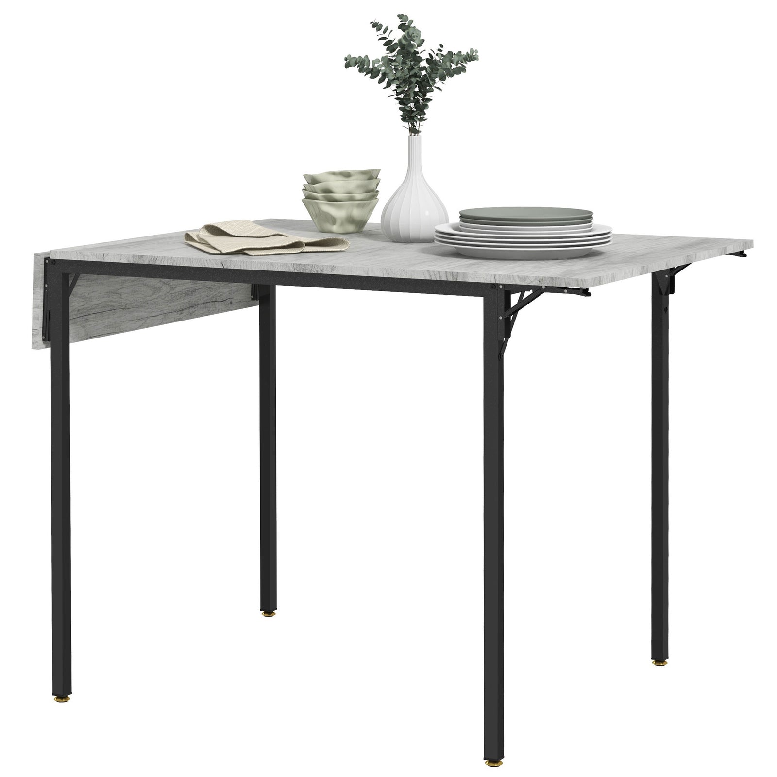 Folding Dining Table, Drop Leaf Table For 2-4 People, Grey