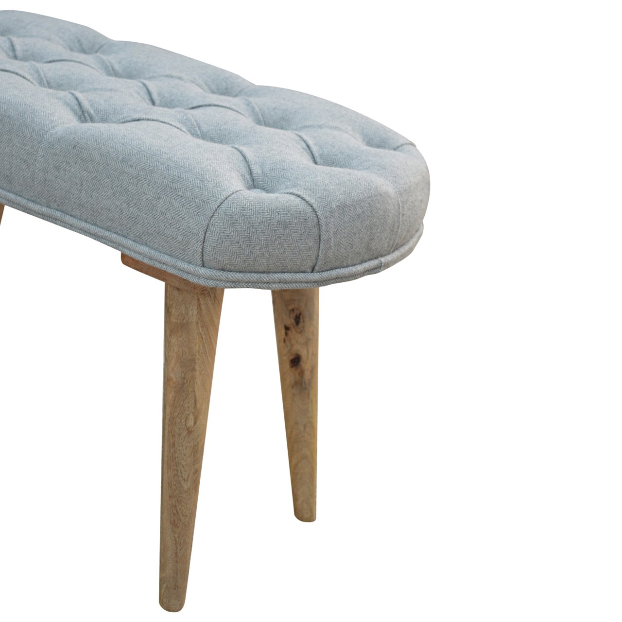 Solid Wood Deep Button Grey Tweed Bench
