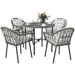 5 Piece Patio Rattan Dining Set, Removable Cushions | Gray