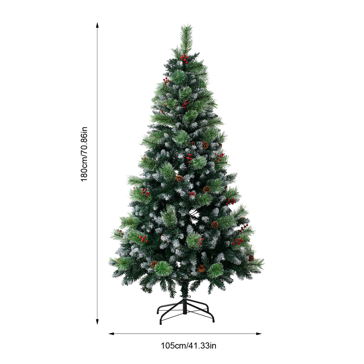 Breeins 180cm Snow-dusted Artificial Christmas Tree With Pinecones & Red Berries