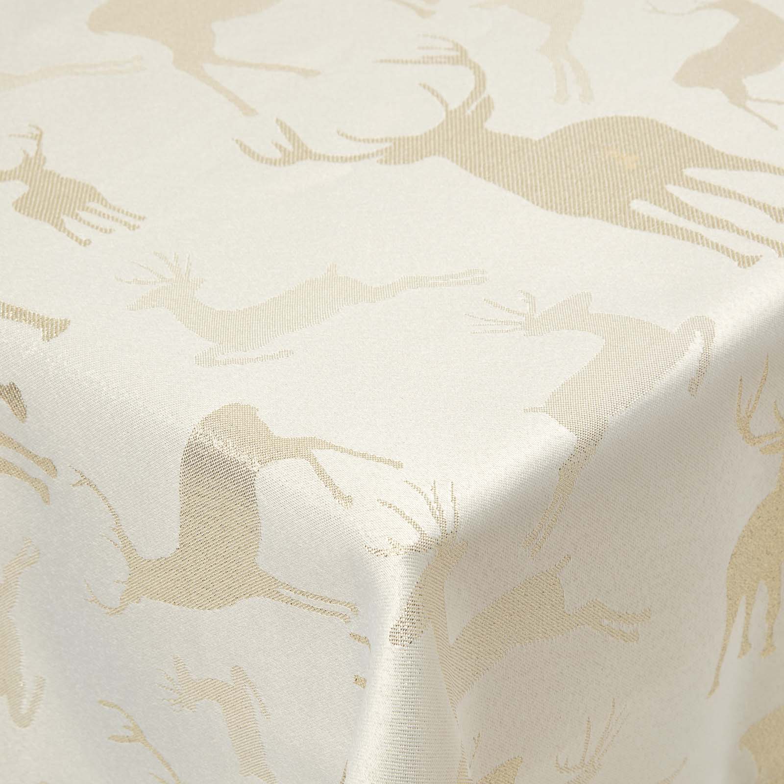 Sparkling Stag Pattern Christmas Table Cloth | 132 x 229cm | Gold