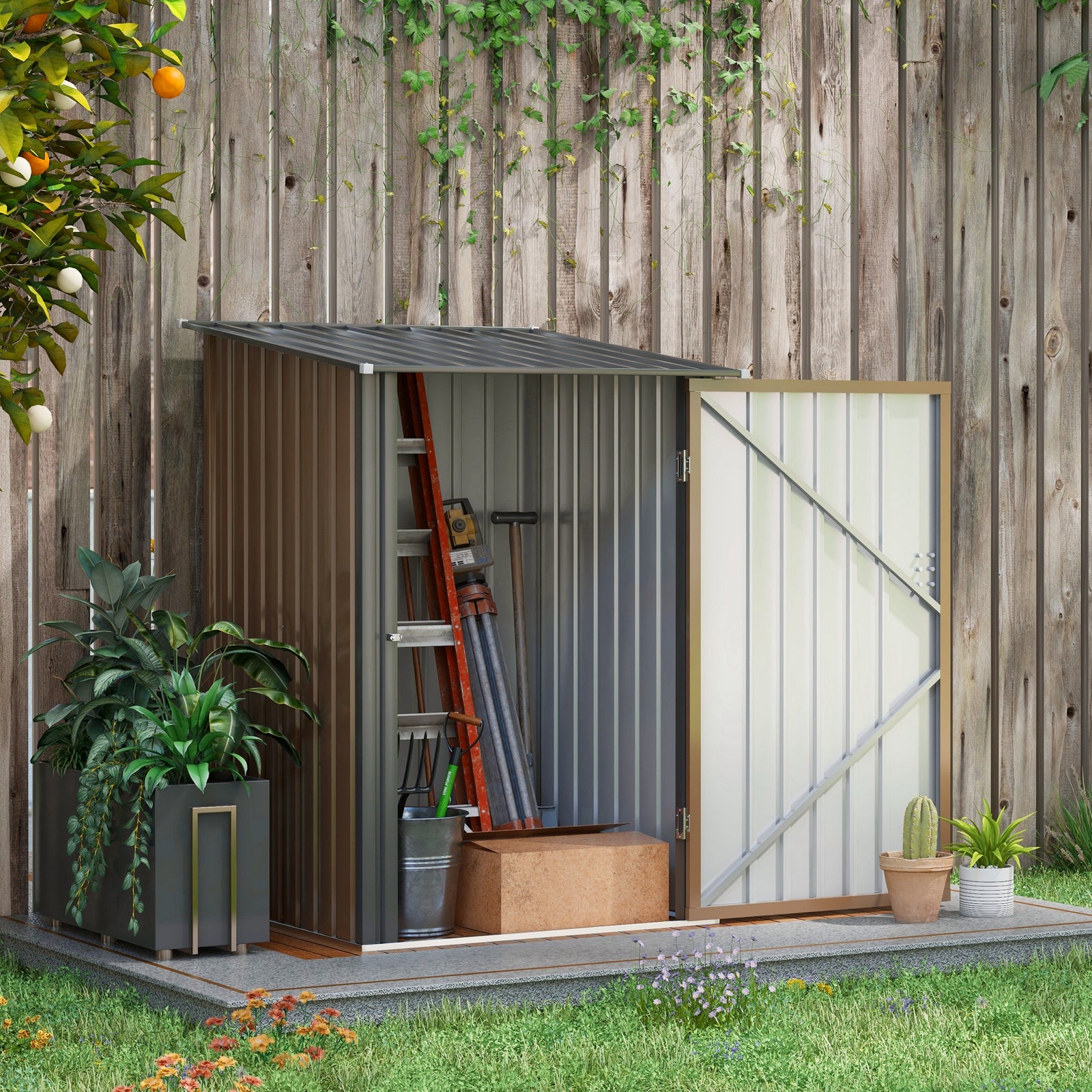 3.3ft X 3.4ft Outdoor Storage Shed Steel Garden Shed W/ Door