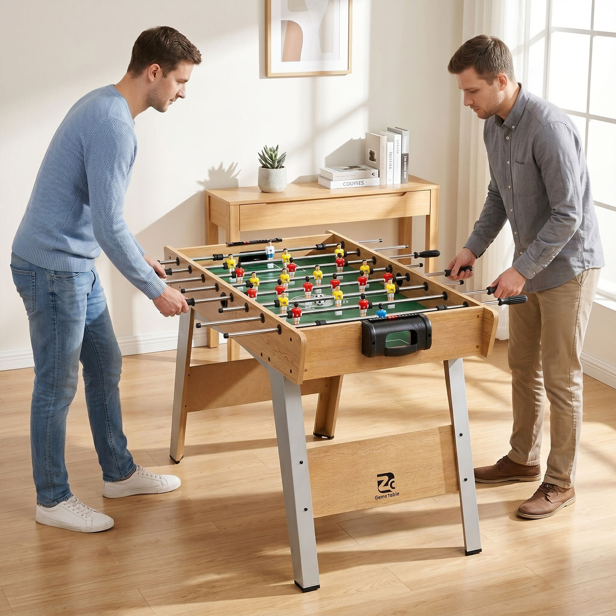 SPORTNOW 4ft Table Football, Foosball Table Game For Adults, Natural Wood