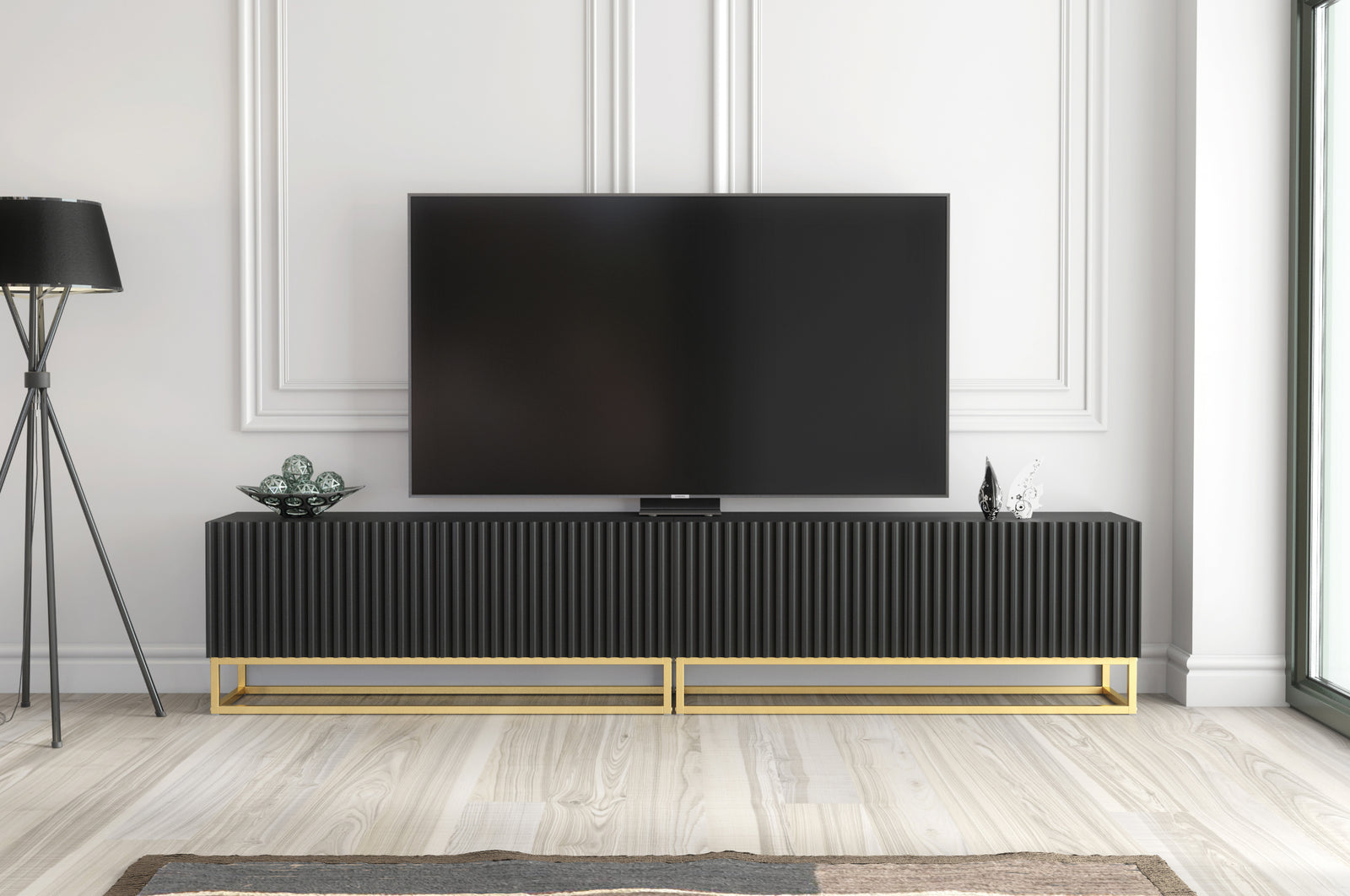 Ripple Duo Tv Unit 200cm - Fluted Design | Black