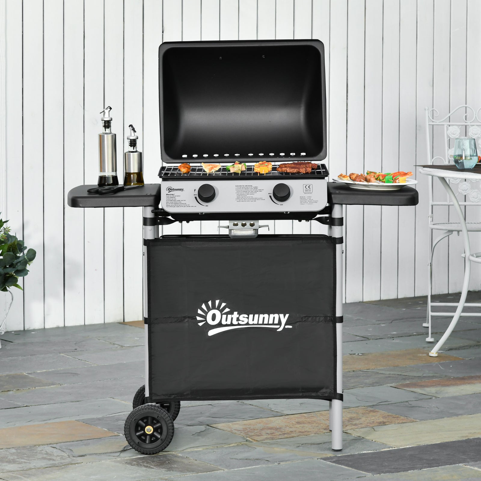 2 Burner Gas Bbq Grill, Propane, 5.6kw, Wheels | Black