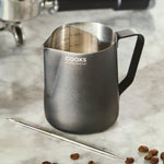 Stainless Steel Milk Steaming Jug With Latte Art Pen | 350ml | Black