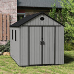 7.38 × 11.32 Ft Garden Tool Shed With Apex Roof & Combination Lock – Heavy-duty Grey Wood Grain Outdoor Storage Shed With Floor,2 Window & Ventilation Panels