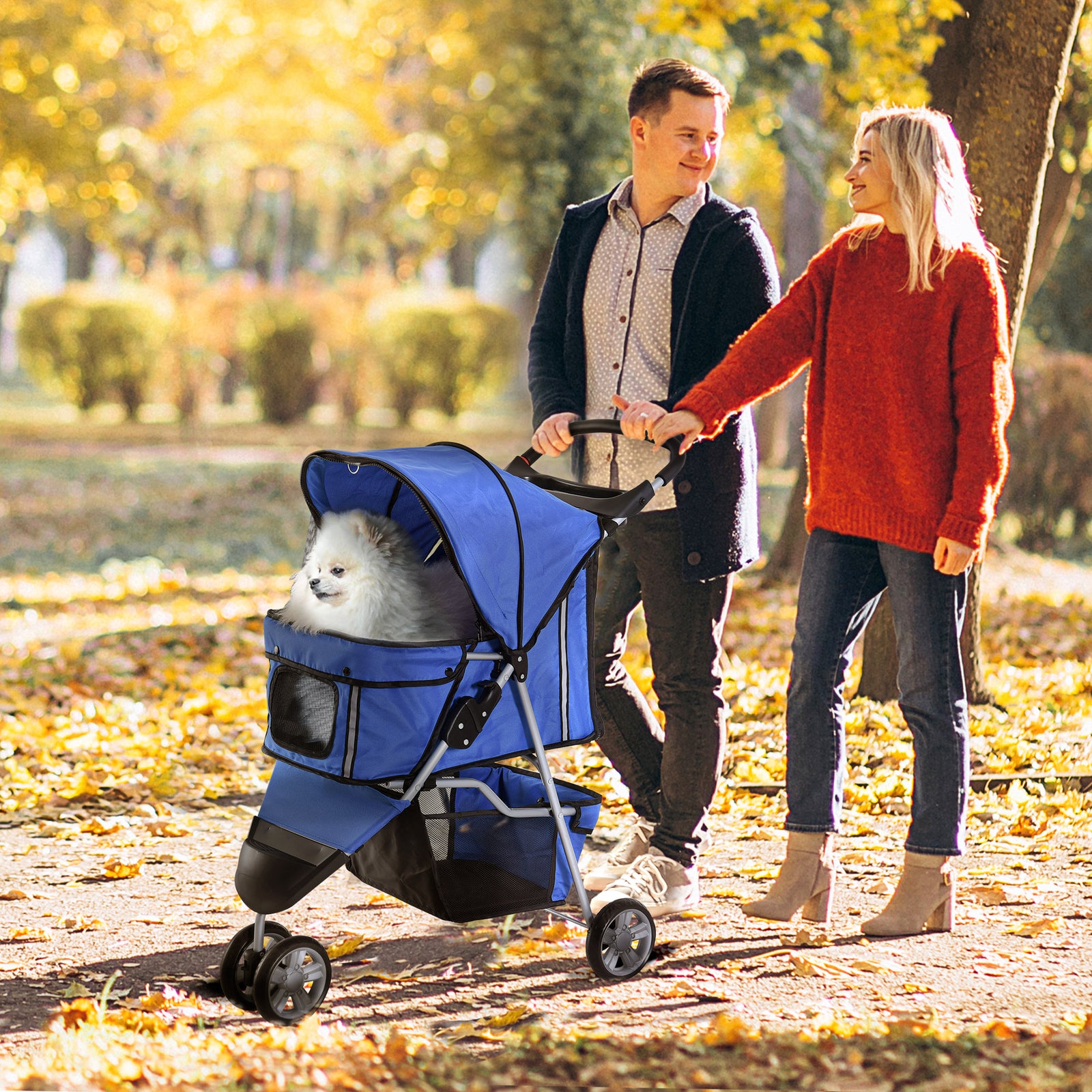 Pet Stroller Pushchair Carrier For Cat Puppy With 3 Wheels | Blue