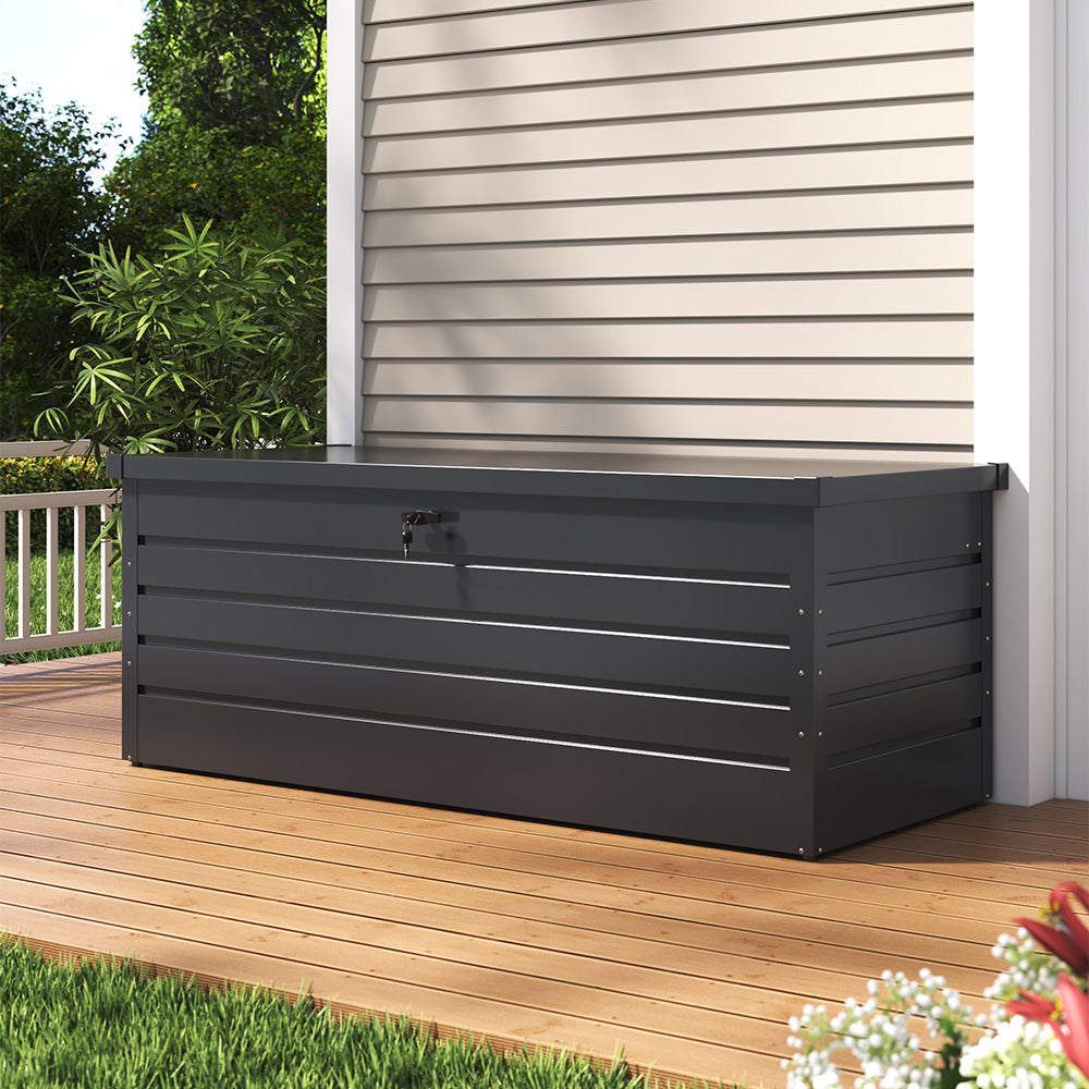 200l(72cm W X 62cm D) / 600l(165cm W X 70cm D) Lockable Metal Deck Box Outdoor Garden Storage Chest 63cm Height | Large | Dark Grey