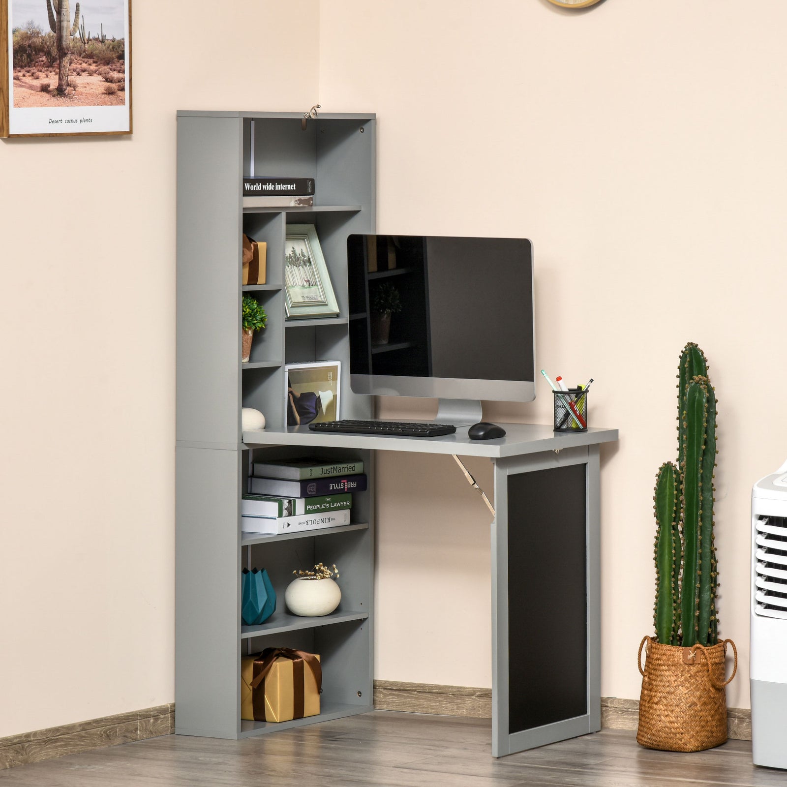 Convertible Desk W/ Blackboard Multi-function Computer | Charcoal Gray