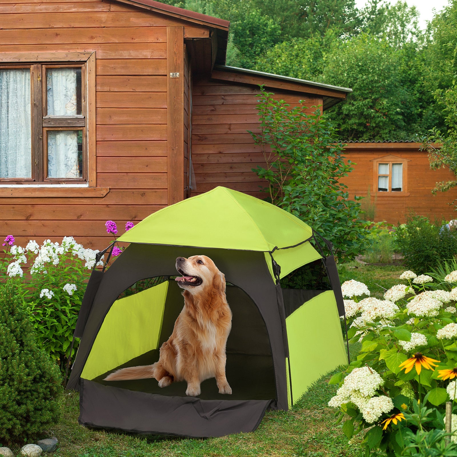 Pawhut Foldable Dog Cat Tent With Waterproof Oxford Cloth, Carry Bag | Green