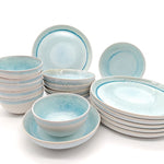 Reactive Blue Glaze Dinner Set Plates Bowls Cups | Set of 18 | Blue