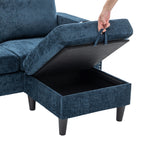 Chenille Upholstered L-shaped 3-seater Sectional Sofa With Ottoman | Blue