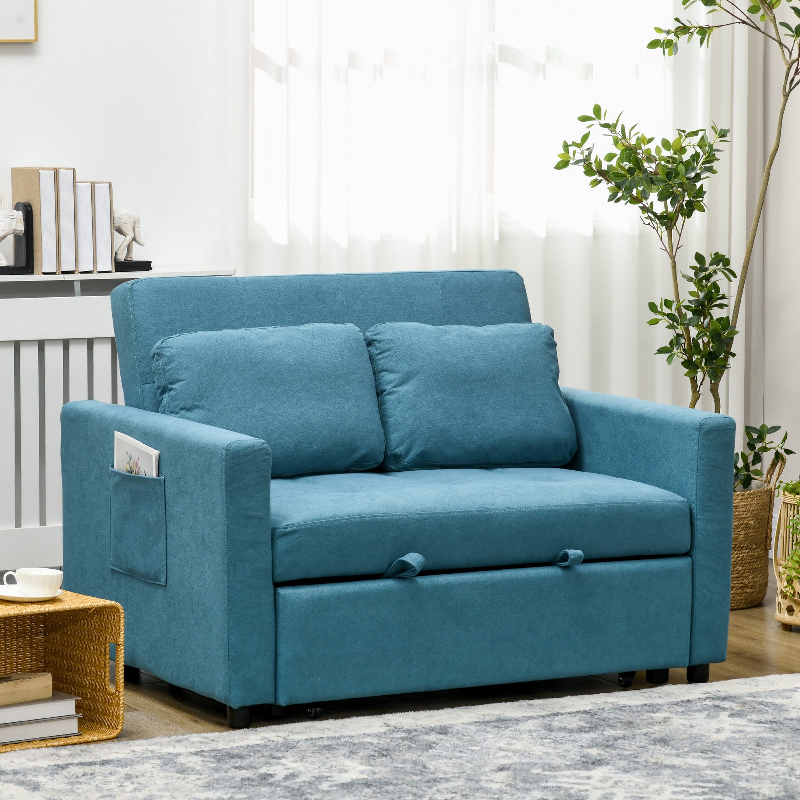 2 Seater Sofa Bed Convertible Bed Settee With Cushions | One Size | Blue