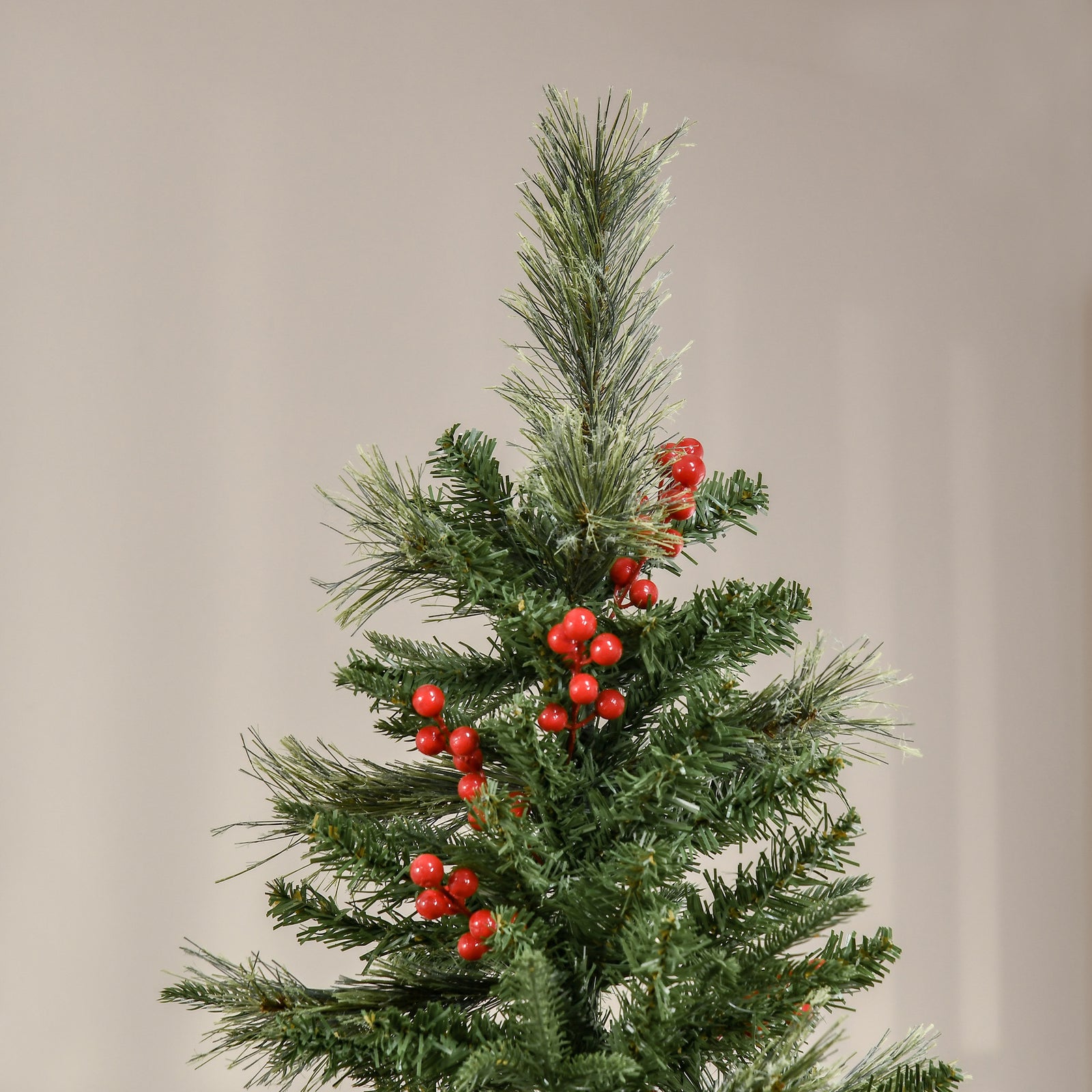 5/6/7ft Pencil Shape Christmas Tree, Berries | 7ft | Green