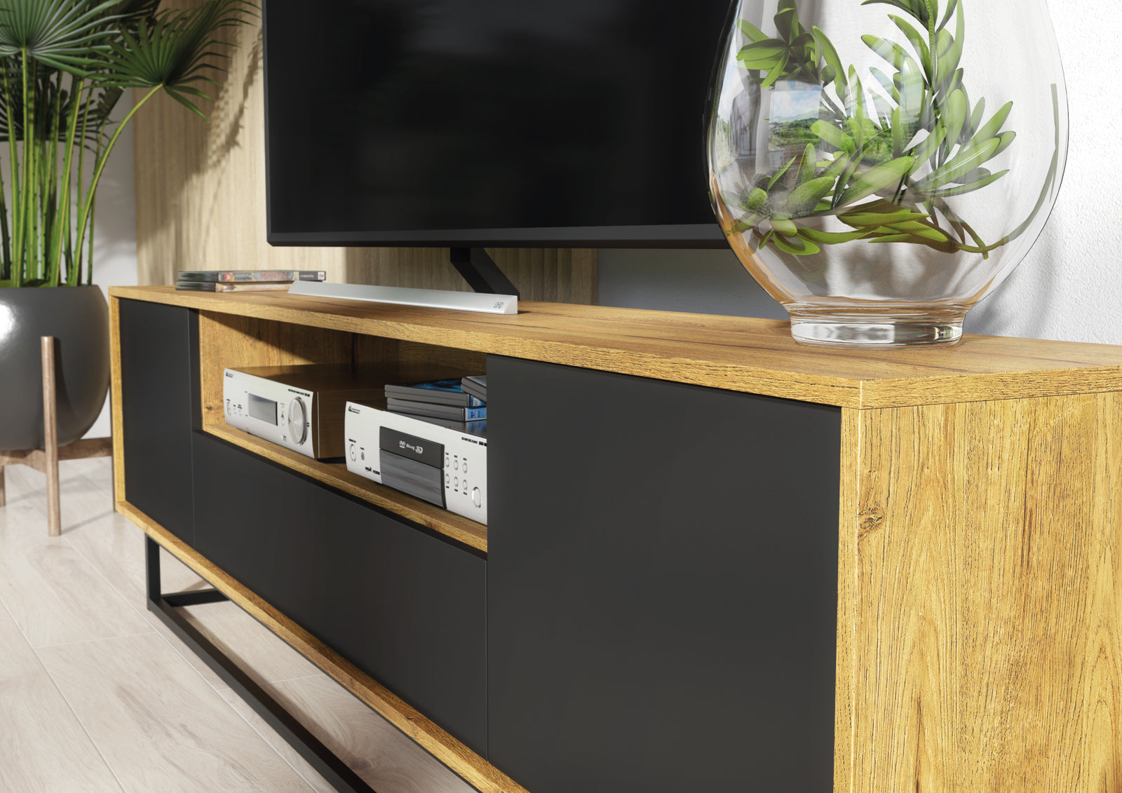 Rift Tv Unit 200cm - Oak / Rustic | Black Oak