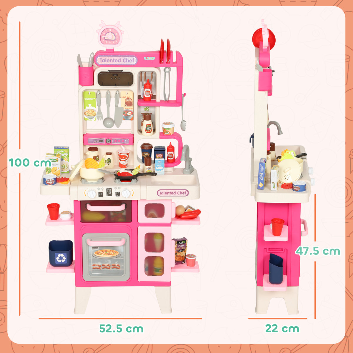 AIYAPLAY Kids Pretend Role Play Set With Realistic Lights & Sounds, Pink