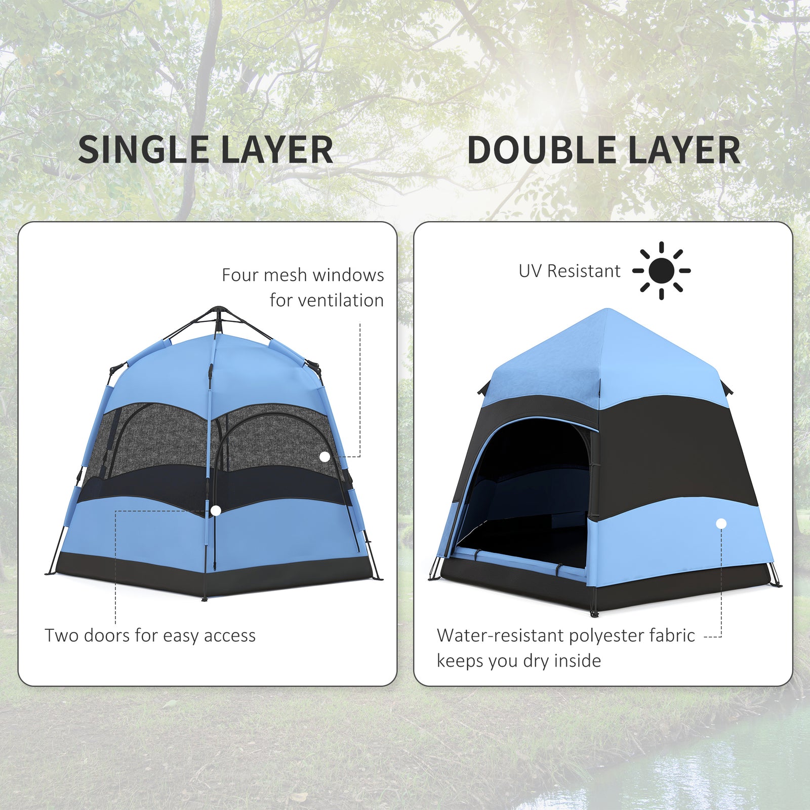 4 Person Pop Up Tent Camping Festival Hiking Shelter Family | Blue
