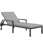 Rattan Wicker Chaise Lounger W/ Adjustable Backrest | Gray