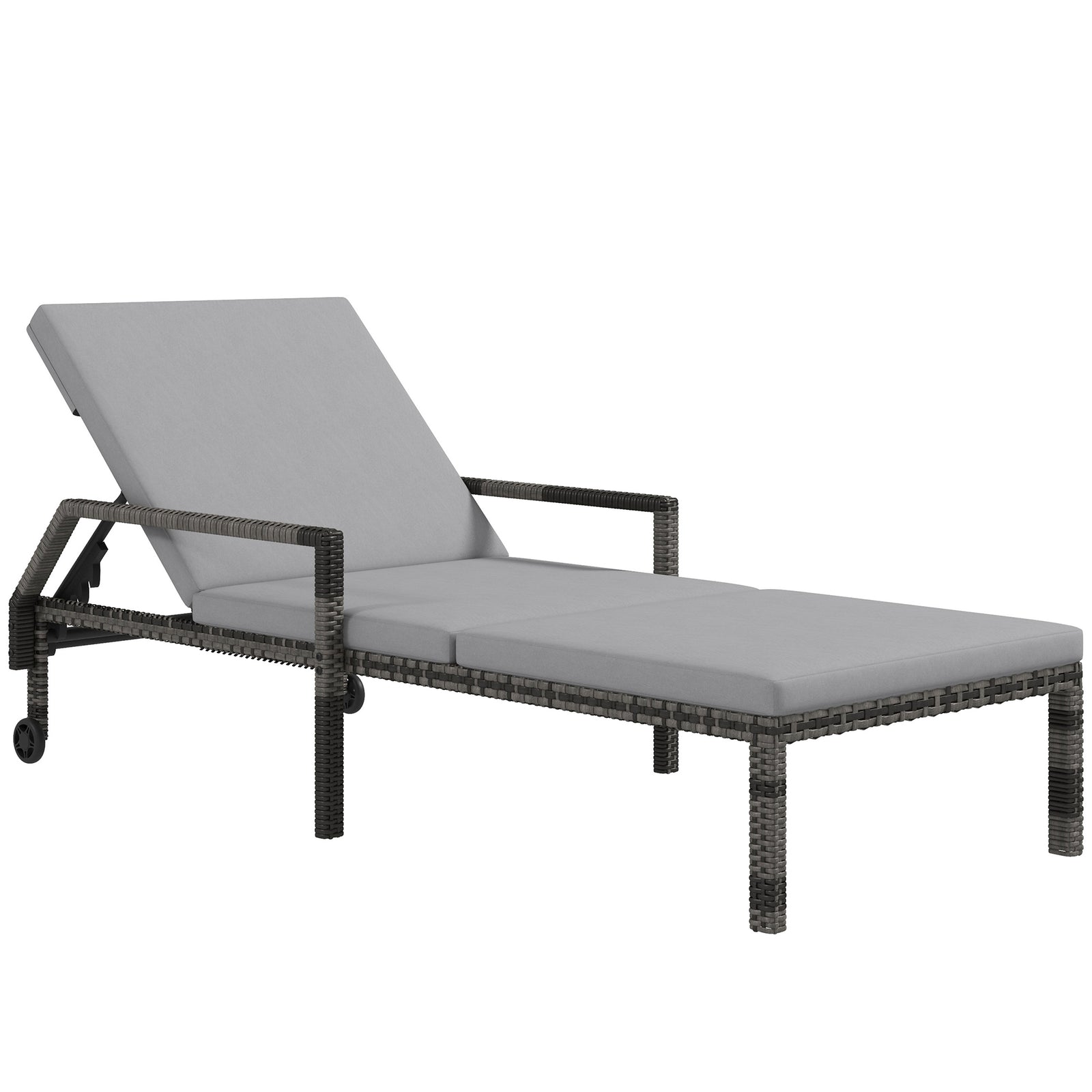Rattan Wicker Chaise Lounger W/ Adjustable Backrest | Gray