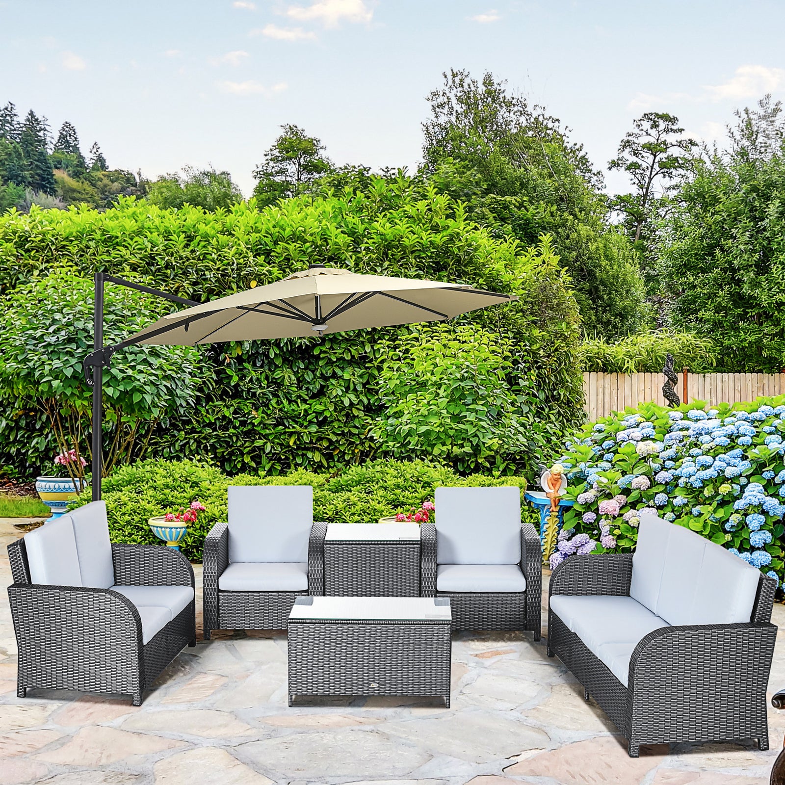 7 Seater Rattan Set W/ Reclining Back, Cushions