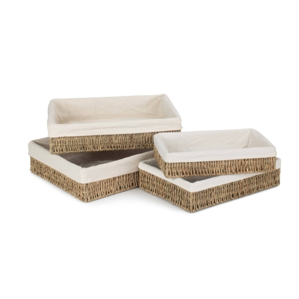 Seagrass Cotton Lined Rectangular Tray | Set-of-4 | Green