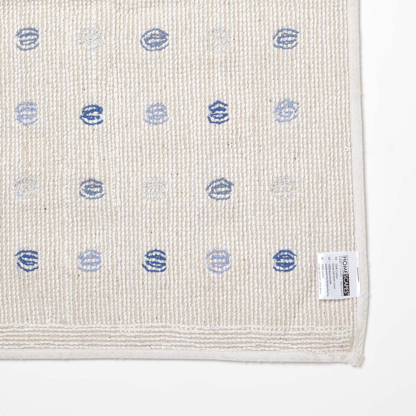 Tufted Cotton Bath Mat With Polka Dot Design | 50 x 80cm | Blue & White