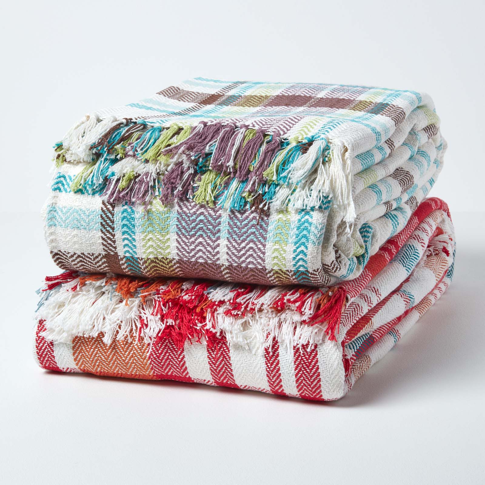Tartan 100% Cotton Falun Throw With Tassels | 255cm x 360cm | Red